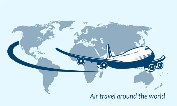 Trafikflygplan flyger runt planeten en symbol för internationella flygresor. — Stock vektor