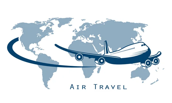 Vliegtuig vliegen rond de planeet een symbool van het internationale vliegverkeer. — Stockvector