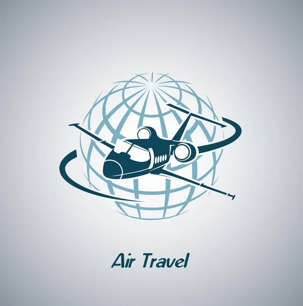 Utasszállító repülő körül a bolygó jelképe, a nemzetközi légi közlekedés. — Stock Vector
