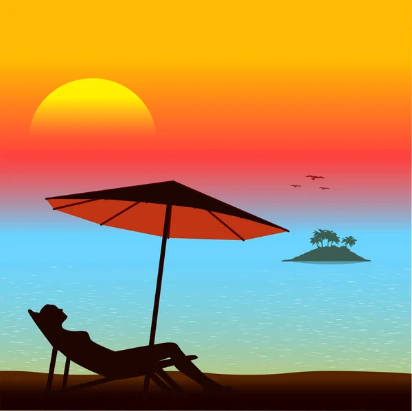 Homme en vacances sur une plage tropicale — Image vectorielle