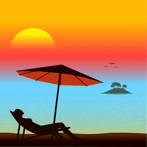 Hombre de vacaciones en una playa tropical — Vector de stock