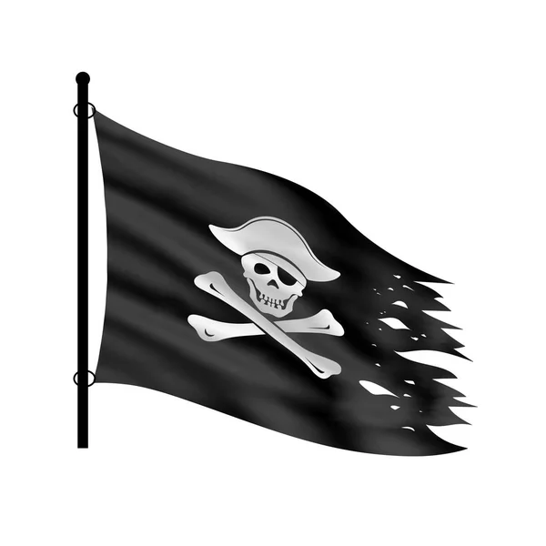 Bandera de piratería negra sobre fondo blanco . — Vector de stock