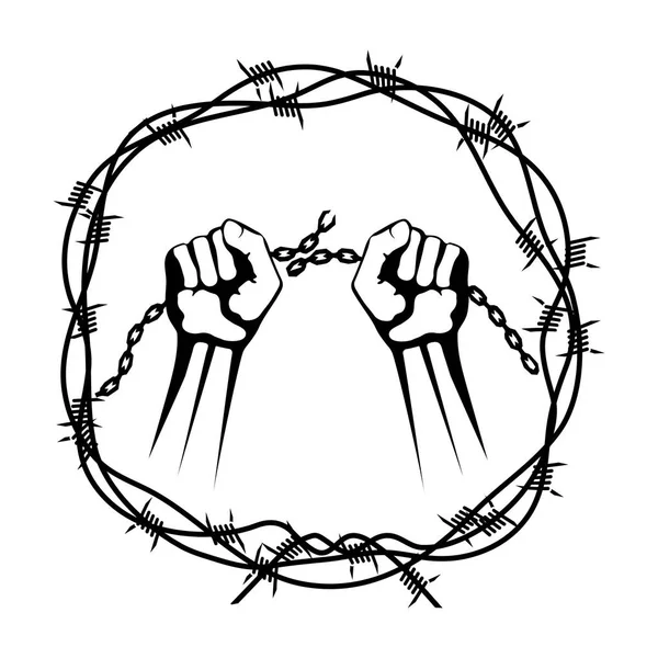 Hands in a wreath of barbed wire — Stock Vector