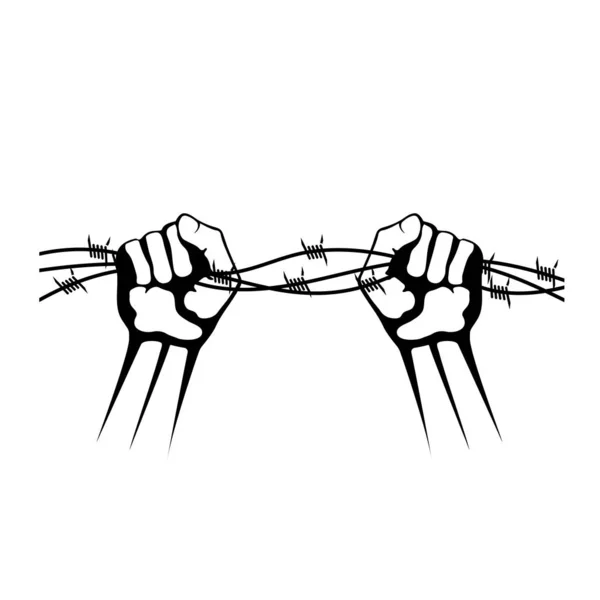 Hands holding barbed wire — Stock Vector