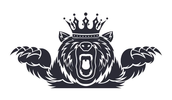 Angry bear with a crown on his head — Stock Vector