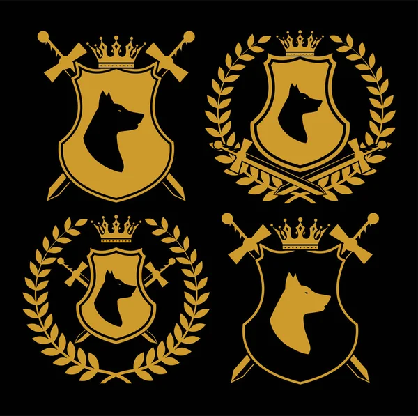 Wappensymbolset mit Schild und Schwertern. — Stockvektor