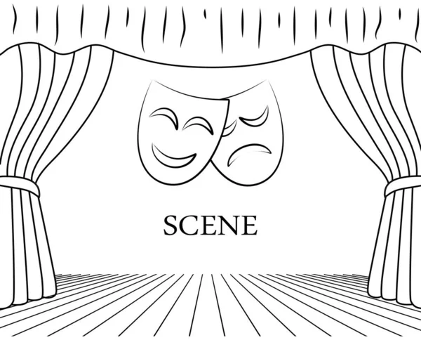 Изображении Представлена Сцена Театра Векторной Иллюстрацией Масок — стоковый вектор