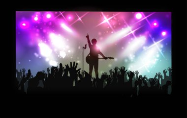 Konser rock sanatçısı salonda neşeli çıplak seyirci 