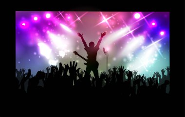 Konser rock sanatçısı salonda neşeli çıplak seyirci 