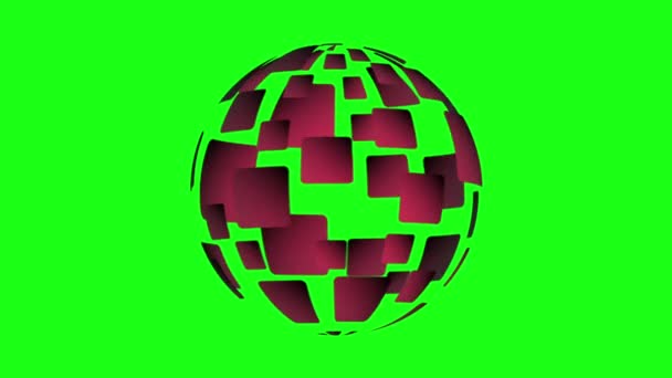 由绿色背景上的粒子构成的旋转球体 — 图库视频影像