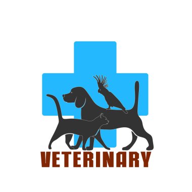 Veteriner sembolü, evcil hayvan tedavisi, vektör illüstrasyon.