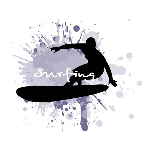 Surfer parmi les éclaboussures illustration vectorielle — Image vectorielle