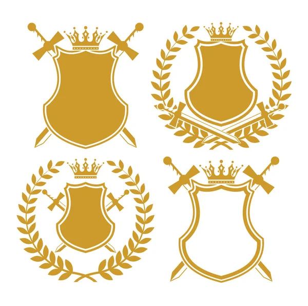 Ícone de símbolo heráldico definido com escudo e espadas . — Vetor de Stock