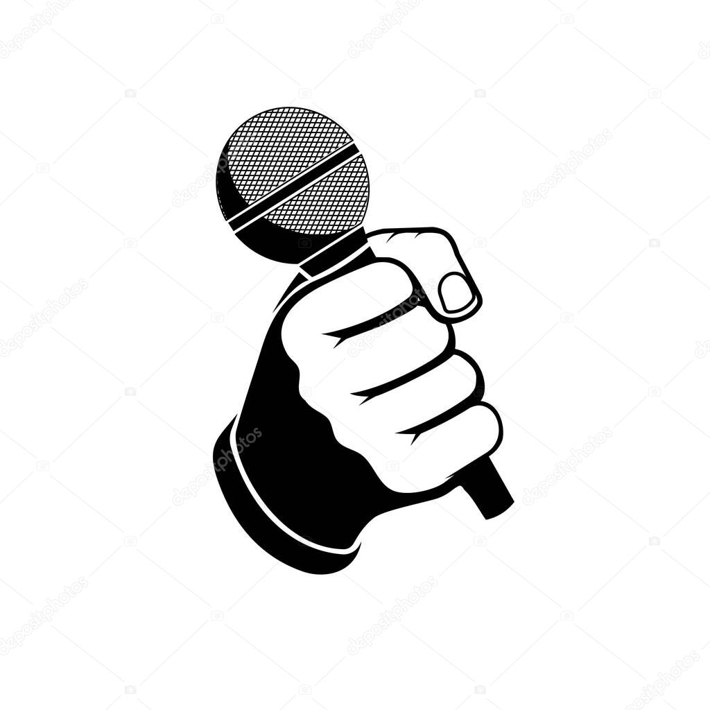 hand with microphone vector illustration