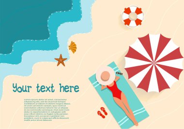 Plajda yaz tatili düz stil çizimi