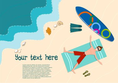 Plajda yaz tatili düz stil çizimi