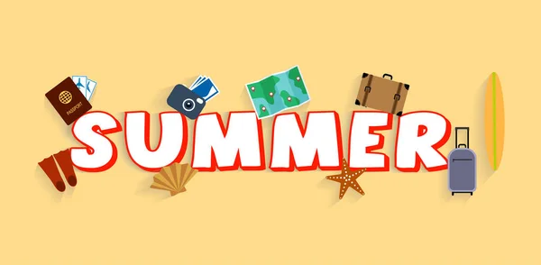 Beschriftung Sommer Mit Symbolen Des Vorgegebenen Themenvektors Illustriert — Stockvektor