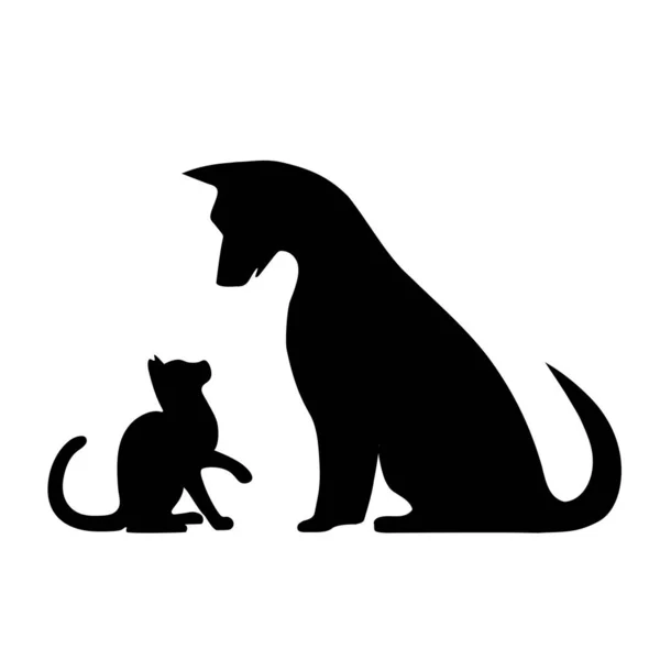 犬と子猫のイラストのシルエット — ストックベクタ