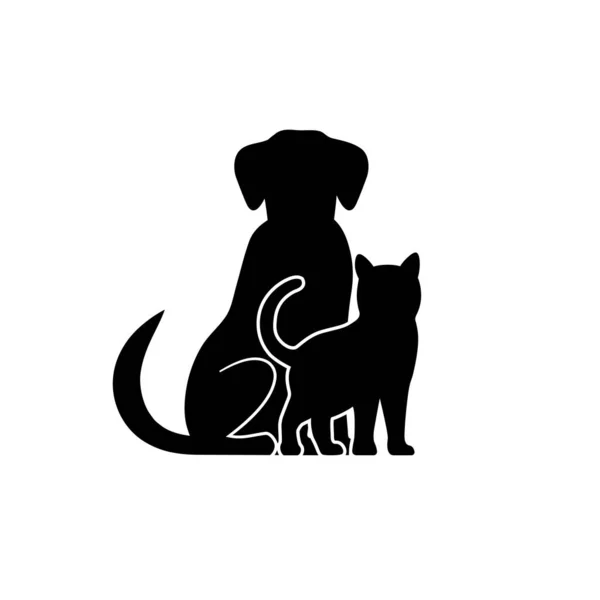Silhouette Dog Kitten Illustration Illustration — Stock Vector