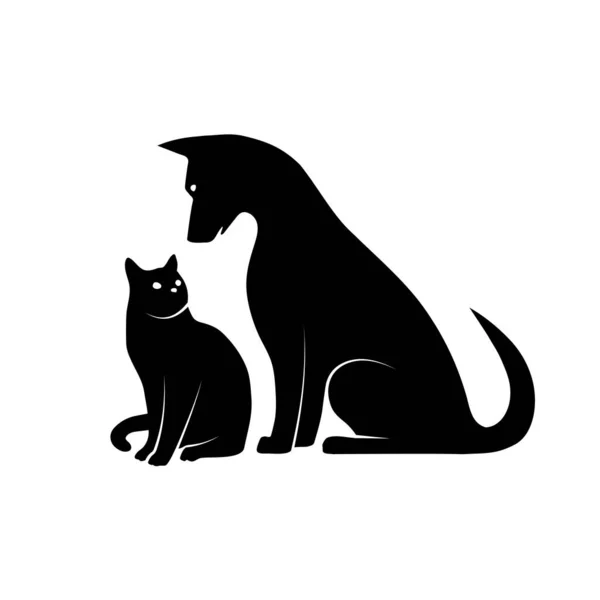 Silhouette Dog Kitten Illustration — Stock Vector