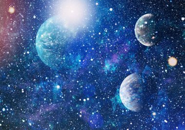 Uzaydaki gezegenler, yıldızlar ve galaksiler uzay keşiflerinin güzelliğini gösteriyor. NASA tarafından döşenmiş elementler