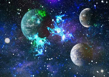 Uzaydaki gezegenler, yıldızlar ve galaksiler uzay keşiflerinin güzelliğini gösteriyor. NASA tarafından döşenmiş elementler