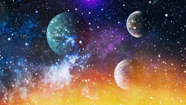 Uzaydaki gezegenler, yıldızlar ve galaksiler uzay keşiflerinin güzelliğini gösteriyor. NASA tarafından döşenmiş elementler