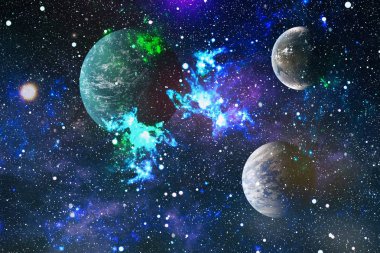 Uzaydaki gezegenler, yıldızlar ve galaksiler uzay keşiflerinin güzelliğini gösteriyor. NASA tarafından döşenmiş elementler