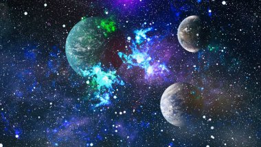 Uzaydaki gezegenler, yıldızlar ve galaksiler uzay keşiflerinin güzelliğini gösteriyor. NASA tarafından döşenmiş elementler