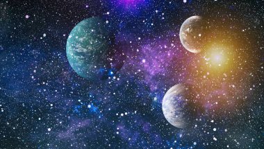 Uzaydaki gezegenler, yıldızlar ve galaksiler uzay keşiflerinin güzelliğini gösteriyor. NASA tarafından döşenmiş elementler