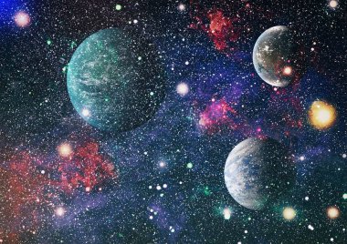 Uzaydaki gezegenler, yıldızlar ve galaksiler uzay keşiflerinin güzelliğini gösteriyor. NASA tarafından döşenmiş elementler