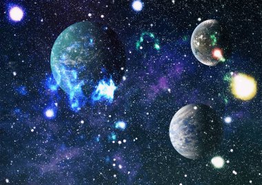 Uzaydaki gezegenler, yıldızlar ve galaksiler uzay keşiflerinin güzelliğini gösteriyor. NASA tarafından döşenmiş elementler