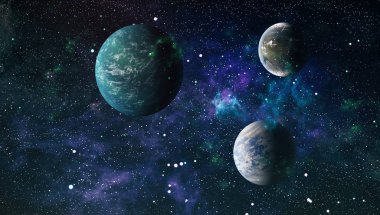 Uzaydaki gezegenler, yıldızlar ve galaksiler uzay keşiflerinin güzelliğini gösteriyor. NASA tarafından döşenmiş elementler