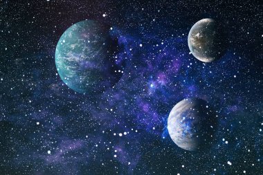 Uzaydaki gezegenler, yıldızlar ve galaksiler uzay keşiflerinin güzelliğini gösteriyor. NASA tarafından döşenmiş elementler