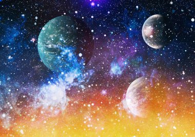 Uzaydaki gezegenler, yıldızlar ve galaksiler uzay keşiflerinin güzelliğini gösteriyor. NASA tarafından döşenmiş elementler