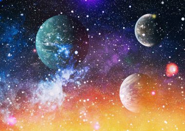 Uzaydaki gezegenler, yıldızlar ve galaksiler uzay keşiflerinin güzelliğini gösteriyor. NASA tarafından döşenmiş elementler