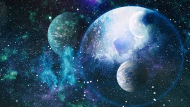 Uzaydaki gezegenler, yıldızlar ve galaksiler uzay keşiflerinin güzelliğini gösteriyor. NASA tarafından döşenmiş elementler