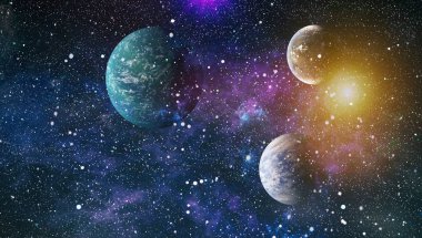 Uzaydaki gezegenler, yıldızlar ve galaksiler uzay keşiflerinin güzelliğini gösteriyor. NASA tarafından döşenmiş elementler