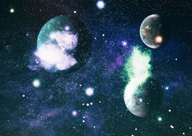 Uzaydaki gezegenler, yıldızlar ve galaksiler uzay keşiflerinin güzelliğini gösteriyor. NASA tarafından döşenmiş elementler