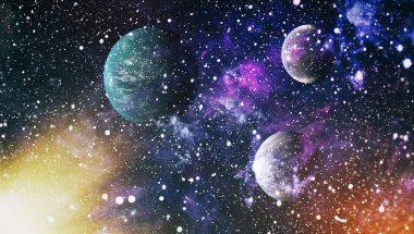 Uzaydaki gezegenler, yıldızlar ve galaksiler uzay keşiflerinin güzelliğini gösteriyor. NASA tarafından döşenmiş elementler