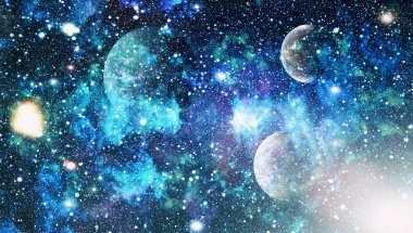 Uzaydaki gezegenler, yıldızlar ve galaksiler uzay keşiflerinin güzelliğini gösteriyor. NASA tarafından döşenmiş elementler