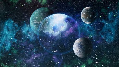 Uzaydaki gezegenler, yıldızlar ve galaksiler uzay keşiflerinin güzelliğini gösteriyor. NASA tarafından döşenmiş elementler