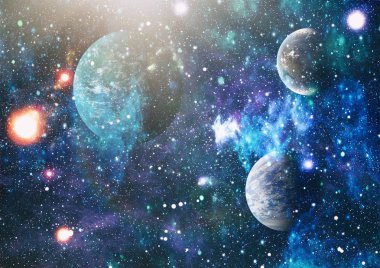 Uzaydaki gezegenler, yıldızlar ve galaksiler uzay keşiflerinin güzelliğini gösteriyor. NASA tarafından döşenmiş elementler