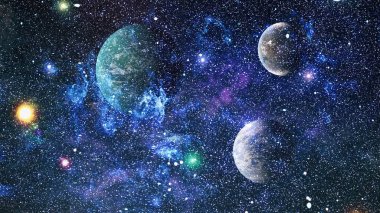 Uzaydaki gezegenler, yıldızlar ve galaksiler uzay keşiflerinin güzelliğini gösteriyor. NASA tarafından döşenmiş elementler