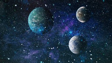 Uzaydaki gezegenler, yıldızlar ve galaksiler uzay keşiflerinin güzelliğini gösteriyor. NASA tarafından döşenmiş elementler