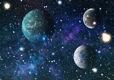 Uzaydaki gezegenler, yıldızlar ve galaksiler uzay keşiflerinin güzelliğini gösteriyor. NASA tarafından döşenmiş elementler