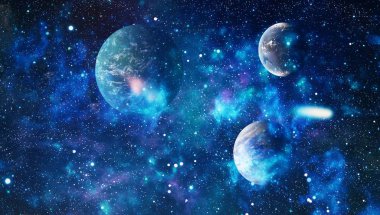 Uzaydaki gezegenler, yıldızlar ve galaksiler uzay keşiflerinin güzelliğini gösteriyor. NASA tarafından döşenmiş elementler