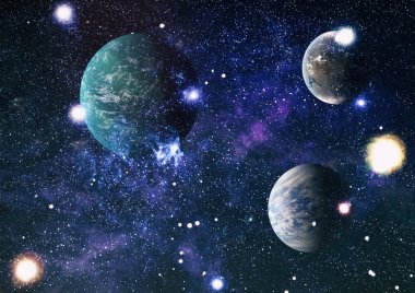 Uzaydaki gezegenler, yıldızlar ve galaksiler uzay keşiflerinin güzelliğini gösteriyor. NASA tarafından döşenmiş elementler