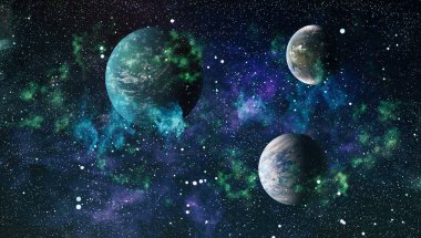 Uzaydaki gezegenler, yıldızlar ve galaksiler uzay keşiflerinin güzelliğini gösteriyor. NASA tarafından döşenmiş elementler