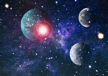 Uzaydaki gezegenler, yıldızlar ve galaksiler uzay keşiflerinin güzelliğini gösteriyor. NASA tarafından döşenmiş elementler